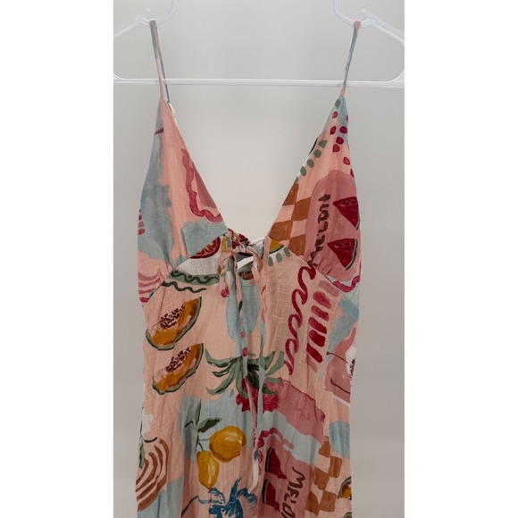 Anthropologie Paper Heart Women's Maxi Linen Blend Fruit Melon Dress Size Large - Picture 3 of 7